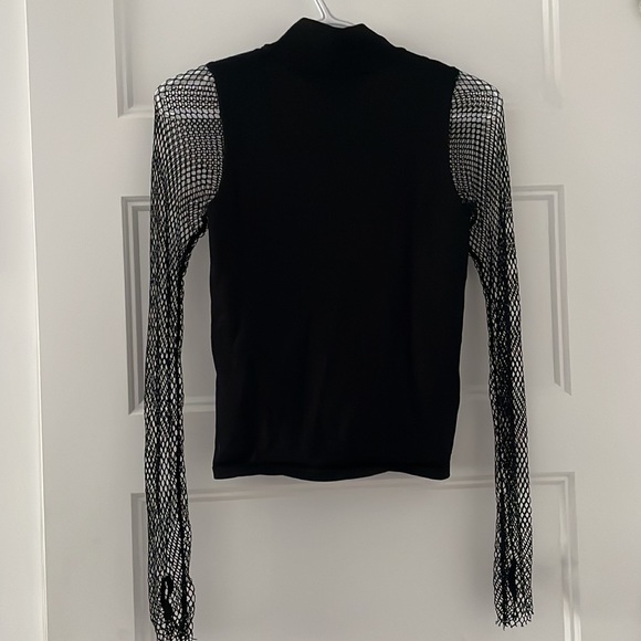 Zara Y2K Goth Nylon Turtleneck with Fishnet Sleeves, size Small - Picture 3 of 4